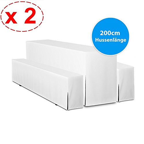 2er Heurigengarnitur Hussen, Bierzeltgarnitur 3tlg Set. 200cm Länge Premium (Tischbreite 50cm, Weiß)