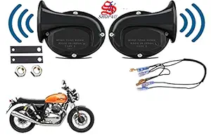 SHOP4U Square Shape Windtone Horn with Wire for Royal Enfield Interceptor 650 (Set of 2 Horn with Wire, Black)