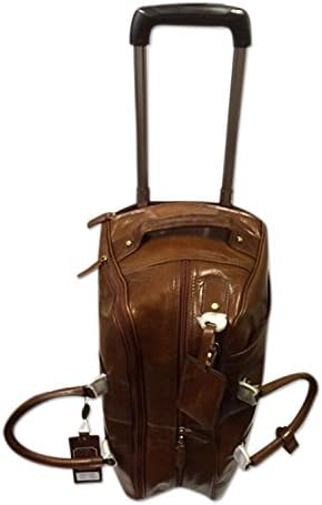 Real Leather Travel Holdall on Wheels & Trolley handle Chestnut Brown colour - Albert