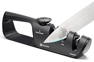 PAUDIN Professional Knife Sharpener UK, 3-Stage Adjustable Manual Sharpening Tool for All Kitchen Knives, Scissors, Serrated Blades with Non-Slip Grip