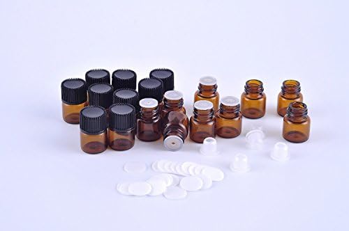 Musuntas 12 pack 1ml or 2ml amber glass bottle for Essential Oils / powder / cream / laboratory sample / scientific material + Opening Reducer + White Cotton (1ml)