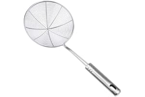 NOPEILVI Cucchiaio ingolato in maglia in acciaio inossidabile, filtro a ragna maniglia lunga per pasta e cucina friggi skimmer colino ragno in acciaio inossidabile skimmer skimmer coltivatore di