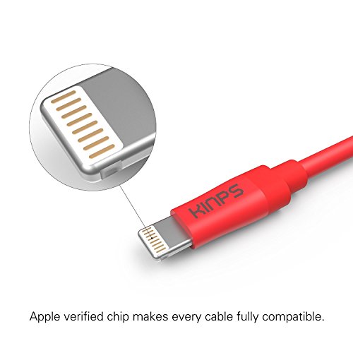 Apple Kabel, Kinps [Apple MFi Zertifiziert] 3m Extralang Lightning Ladekabel/Datenkabel Cable für iphone 6/ 6s / 6 Plus / 6s Plus / 5s / 5c / 5,iPad mini / mini 2 / mini 3, iPad Air / iPad Air 2 (Rot) - 2