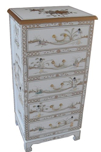 Chinese Furniture Oriental White Lacquer Tall Chest Of Drawer