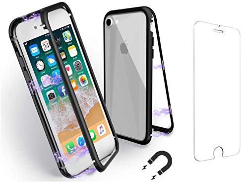 BETTERSHOPCubierta Funda magnético Color Negro Claro Incluye Frente DE Cristal Templado para I Phone 7-8, [QI-Certified Soportes INALÁMBRICOS RECARGAR]