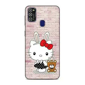 Jellybird Premium Lovely Cute Stylish Slim Lightweight Shock Proof Hard Back Case Mobile Cover for Samsung Galaxy M21 (Cat with Mouse 3D Printed)