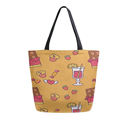 Preisvergleich Produktbild Erdbeer Zitrone Obst tragbare große doppelseitige Casual Canvas Tragetaschen Handtasche Schulter wiederverwendbare Einkaufstaschen Seesack Geldbörse für Frauen Männer Lebensmittelgeschäft Reisen