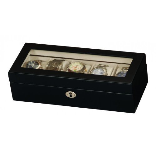 Black Satin Wood Finish 5 Watch Display Box Case - Mele & Co