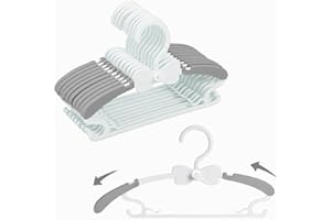 WJWSKI Perchas Bebe, Juego de 20 Perchas Apilables con Ganchos de Mariposa, Plástico & Antideslizantes, Hangers para Ropa de Bebé & Infantiles, Ahorro de Espacio (Gris+ Blanco) Duradera