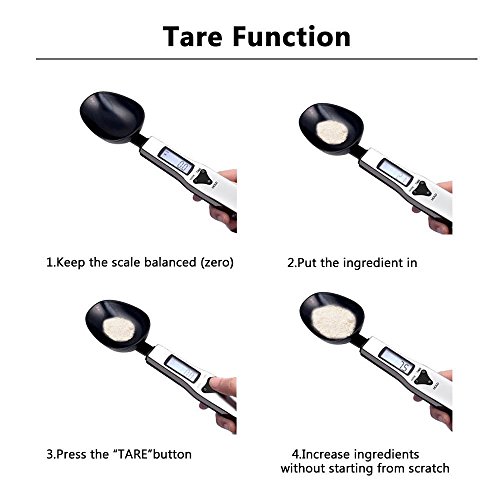 Gearmax® Elektronisch Digital Küche Löffel Gewicht Maßstab Kochlöffel Digital Spoon Scale Mit LCD Display Küche Gewicht 300g/0.1g (Silber, Schwarz Löffel) - 7