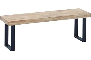 Home Heavenly® - Banco de Madera Roble Macizo Darek, Banco para Comedor y Cocina, Estilo Industrial, Pata Metal U. 120x47x34 cm. (Roble Nordish - Pata Negra)