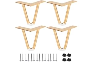 Btowin 6 inch Hairpin Legs, 4Pcs Heavy Duty Metal Furniture Legs with Rubber Floor Protectors & Screws for Home DIY Projects TV Stand Sofa Cabinet - Gold