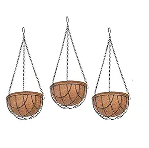 COIR GARDEN Water Hanging Basket 10 INCH 3 Pieces - Coco Gardening POTS with Stand - Flower POTS Hanger Garden Decoration Indoor and Outdoor