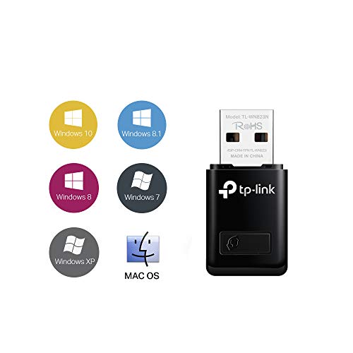 TP-LINK TL-WN823N - Mini adaptador inal  mbrico USB N  300 Mbps velocidad de Wi-Fi  mini dise  o  bot  n WPS  WPA WPA2  Windows10 8 1 8 7 XP  Mac OS X 10 7-10 11  Linux 