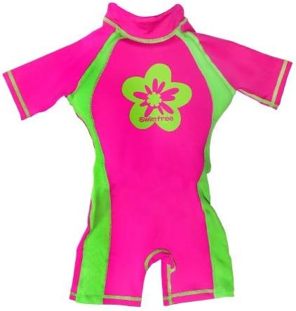 Swimfree Girls Pink/Green Floating Swimsuit Sun Protection Swim Suit Spf+50 Flotation Suit Size Large For Kids Age 5.5-7.5 Years Old