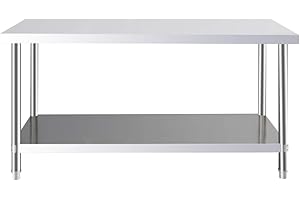 FIDOOVIVIA Stainless Steel Kitchen Catering Table Heavy Duty Work Bench Food Prep Workbench Dining Table Double Layer for Commercial and Home 120 x 60 x 80cm(LxWxH)