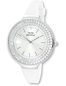 THINK positive Damen-Uhr Crystal Analog Fashion Silikon-Armband weiß Quarz-Uhr UTP1003W