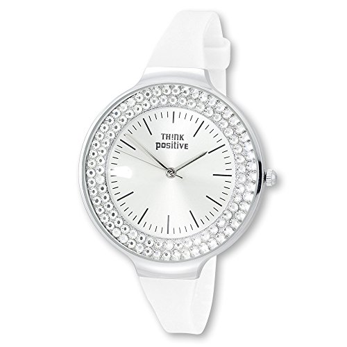 Think Positive - Orologio da donna crystal Analog Fashion Bracciale di silicone bianco orologio al quarzo con utp1 003 W