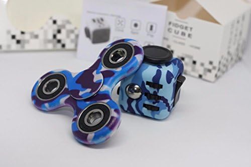 B-CREATIVE - 2017 NEW Design Fidget Cube + Hand Finger Spinner Toy COMBO 2017 ADHD Stress relief Anxiety ADD Concentration Tool, Desk Toy, Fun Dice *UK SPECIAL OFFER* (Camo Blue Cube + Camo Blue Spinner)