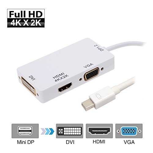 ULTRICS® Mini Displayport zu HDMI VGA DVI Kabelkonverter, Multifunktions Mini DP (Thunderbolt) 3 in 1 Adapter für Apple Macbook iMac Mac Buch Air Surface und andere