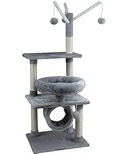 KIYUMI US7G Cat Tree Cat Tower Sisal Scratching Posts Cat Condo Play House Hammock Jump Platform Cat Furniture Activity Center,Grey