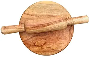 Renown Aaam Wood Wooden Roti Roller/Wodden Chakla Belan/Rolling Pin Board/Roti Maker/Phulka Maker/Chapati Maker Wodden chakla for Home & Kitchen. (9Inch) (Wooden Chakla +belan), 9 Inch)