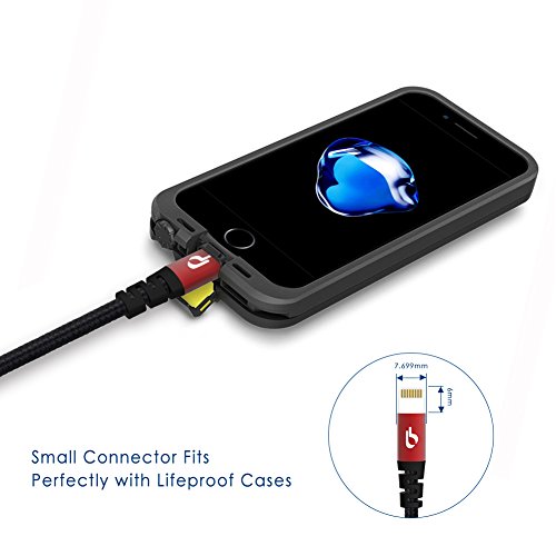BigBlue 1 Meter Aramidfaser & doppelt Nylon umflochtenes Lightning zu USB Kabel, super schlanker Lightning Stecker, Apple MFI zertifiziert, Ladekabel / Datenkabel, Sync-Kabel für iPhone, iPad usw, in rot - 5