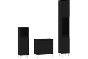 vidaXL Badmöbel Set 3 TLG., Badezimmer Möbel mit viel Stauraum, Badschränke mit Metallfüßen, Waschbeckenschrank Hochschrank Badezimmerschrank, Schwarz Holzwerkstoff