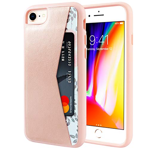 ZUSLAB Coque iPhone 8, iPhone 7, iPhone 6, Etui Portefeuille Motif Croisé Etui Cuir PU Carte Titulaire Coque de Poche Minimaliste pour Apple Or Rose