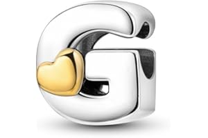 LIGHTDOG Femmes 925 Pendentif en argent pour bracelets Charms compatible avec les bracelets européens pour les femmes filles Fit bracelets Pandora Hypoallergénique 26 perles de lettres de cœur