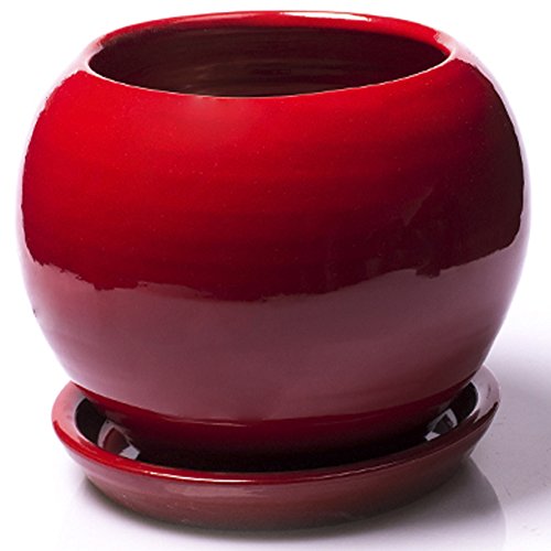 Alfareros Damian Canovas Maceta DE Barro ESMALTADA Rojo Modelo Bola-P Medidas 14x17