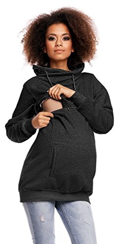 Zeta Ville - Women's breastfeeding top sweatshirt cowl neck nursing panel - 354c (Graphite Melange, UK 10, M)