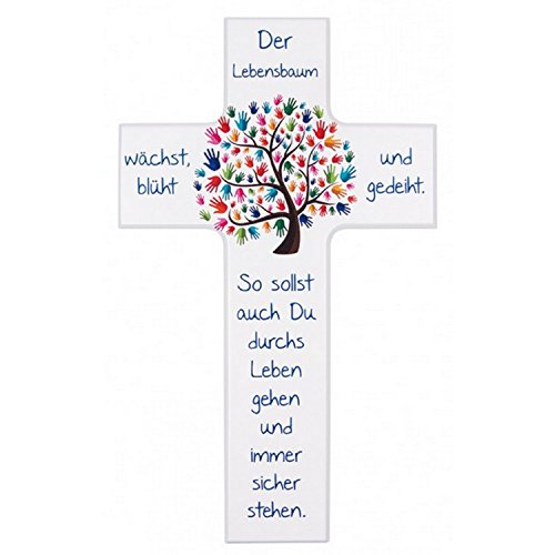 Kinder- Holzkreuz: 'Lebensbaum' - Grösse 15 cm- in Weiß lackiert