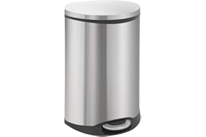 EKO Shell kosz na śmieci z pedałem, 50 l, metalowy, w kształcie muszli (40,6 x 45 x 69 cm, system amortyzatora, nie pozostawia odcisków palców, Stay-Open, mocowanie worków na śmieci), stal nierdzewna matowa