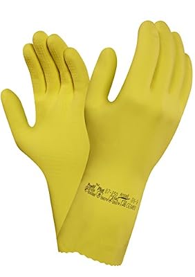 Ansell Profil Plus 87-850 Gants en latex de caoutchouc naturel, protection contre les produits chimiques et les liquides, Jaune, Taille 9.5-10 (Sachet de 1 paire)