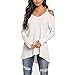 Produktbild Jacken, Mäntel & Westen Honestyi Damen Casual V Ausschnitt Tops Langarm Cold Shoulder T Shirt T Shirt(L,Weiß)