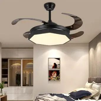 CITRA Invisible Black Hexa Ceiling Fan Chandelier with Remote Control 4 Retractable ABS Blades - Warm White