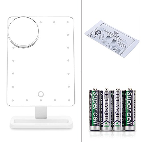 Ovonni L207A LED Touch Screen Kosmetikspiegel mit 10X Lupe 20 LEDs beleuchteter Schminkspiegel Rasierspiegel Dimmbar Batteriebetrieben weiß - 9