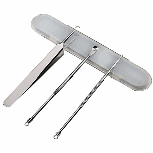 1Set(3PCS)Silver Professional Remove Blackheads Tweezers Acne Pins Pimples Needle Stainless Steel Bend Curved Blemish Extractor Tool With Storage Box for Eliminates Whiteheads Acne Treatment and Blemish Removal