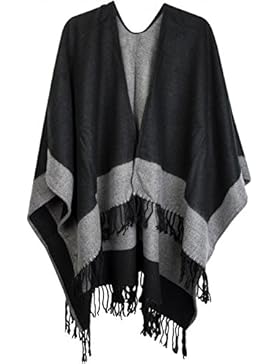 styleBREAKER Poncho, Cape im 2-Tone Design mit Fransen, Umhang, Überwurf Cape, Wendeponcho, Damen 08010004