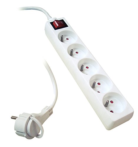 Inotech - Regleta para 5 enchufes con enchufe extraplano e interruptor