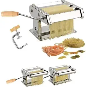 BHAVYATA 3 in 1 Stainless Steel Pasta Maker Noodle Making Dough Roller Cutter Machine Hand Crank and Clamp for Spaghetti and Lasagna Tagliatelle Fettuccine