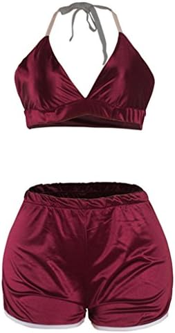 Choose Women's Solid Color Halter Crop Top Shorts Set PJS