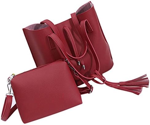 Tassels Handbag,Lanowo Women Artificial Leather Tassels Handbag Tote Purse Messenger Shoulder Bag with Crossbody Bag,Red