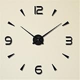 FAS1 Moderne DIY Große Wanduhr Big Armbanduhr Aufkleber 3D Aufkleber Spiegel Effekt Acryl Wanduhr Home Office Abnehmbarer Dekoration (Akku Nicht Enthalten) Schwarz