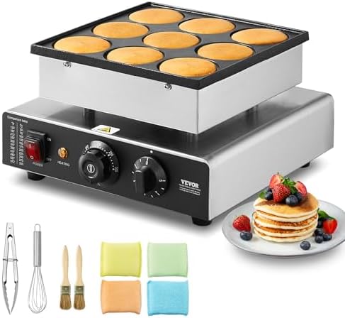 VEVOR Macchina per mini pancake olandese da cucina commerciale, 9 Pezzi, Diametro 76 mm, Macchina per mini dorayaki, 850 W, Controllo temperatura e tempo, per Cucina commerciale, Feste, Evento