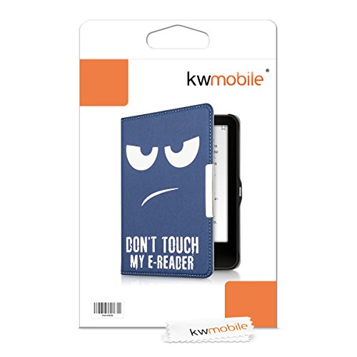 kwmobile Hülle für Tolino Vision 1 / 2 / 3 / 4 HD – Flipcover Case eReader Schutzhülle – Bookstyle Klapphülle Don’t touch my E-Reader Design Weiß Dunkelblau - 7