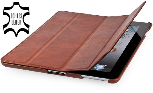StilGut Couverture Case Tasche aus feinstem Leder für Apple iPad (3. und 4. Generation) unterstützt Smart-Cover Funktion, Cognac