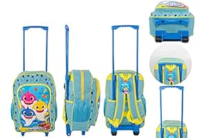 Marvel Disney Cabin Bags Childrens Trolley Suitcase Cabin Bag Backpack Disney Toy Story Frozen Spiderman (Baby Shark DULUXE)