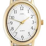 JOBO Damenuhr, Quarz Analog, Flexband, Edelstahl, vergoldet, Mineralglas, wassergeschützt